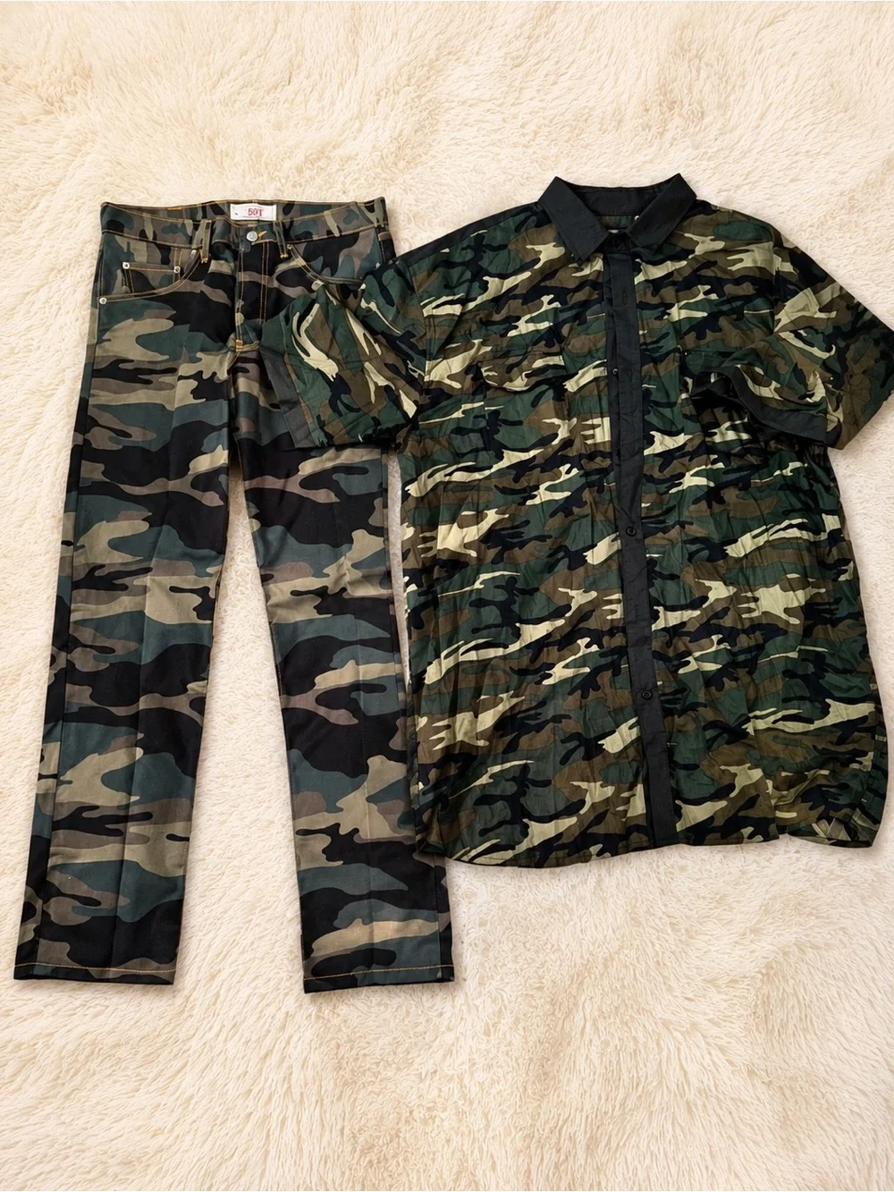Levi’s 501 Camo Pants & Matching Camo Button-Up Streetwear Set W34 L30